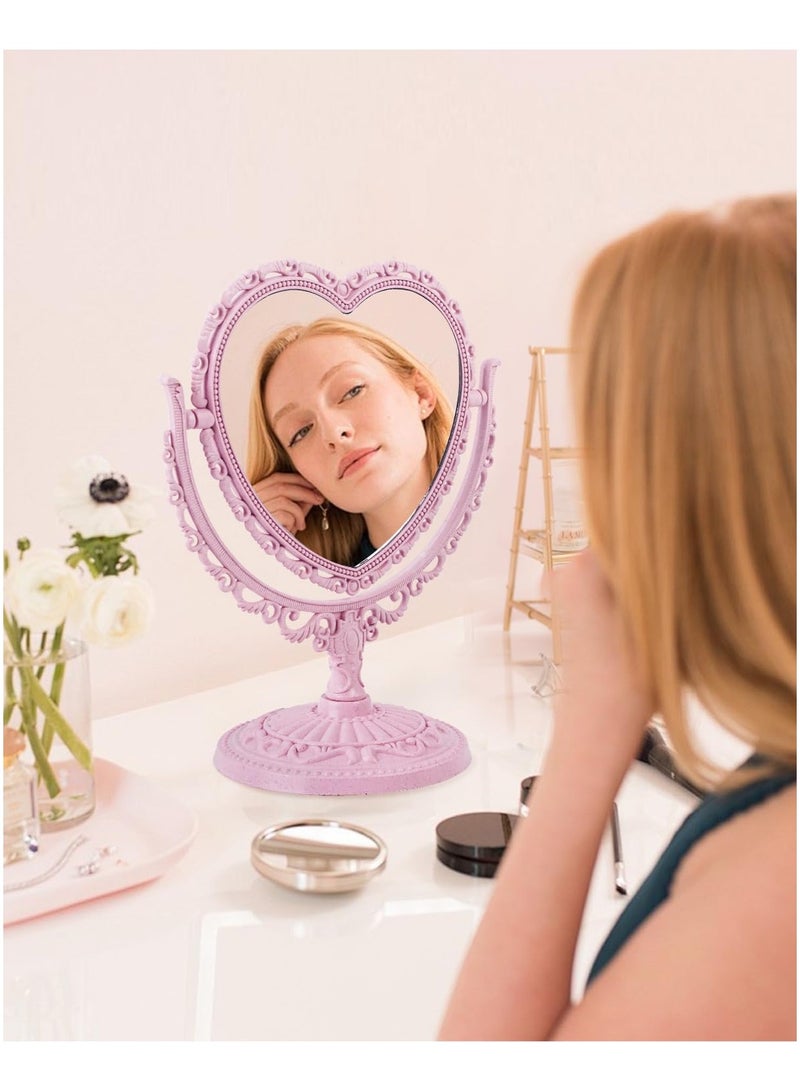 مرآة مكياج على شكل قلب، ذات وجهين، لون وردي - Image 3